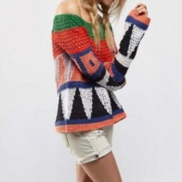 Like NEW Free People Modern Art Geometric Sweater - Picture 8 of 14